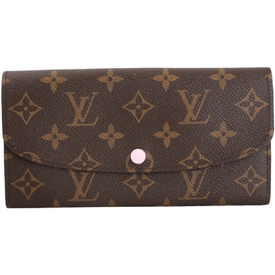 Louis Vuitton LV路易威登 M61289 Emilie經典Monogram釦式長夾(咖啡/內粉色)