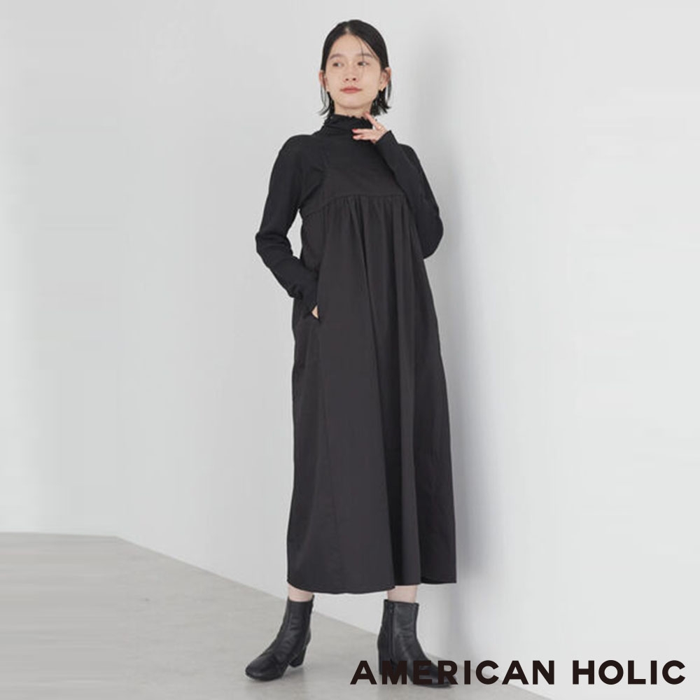 AMERICAN HOLIC   2Way可調吊帶設計平口壓褶洋裝