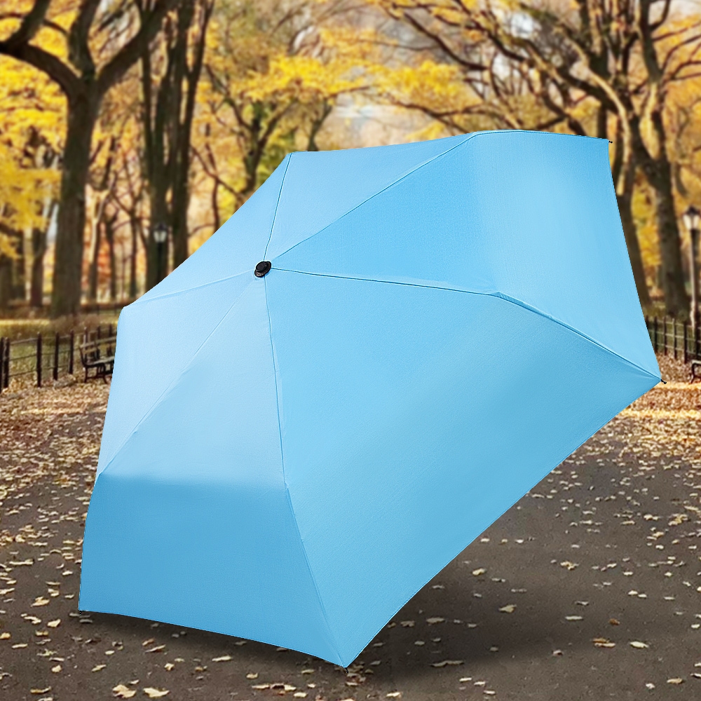 雙龍牌 素色降溫超細黑膠蛋捲傘/三折傘/鉛筆傘/抗UV晴雨傘/陽傘B1592- 湖水藍