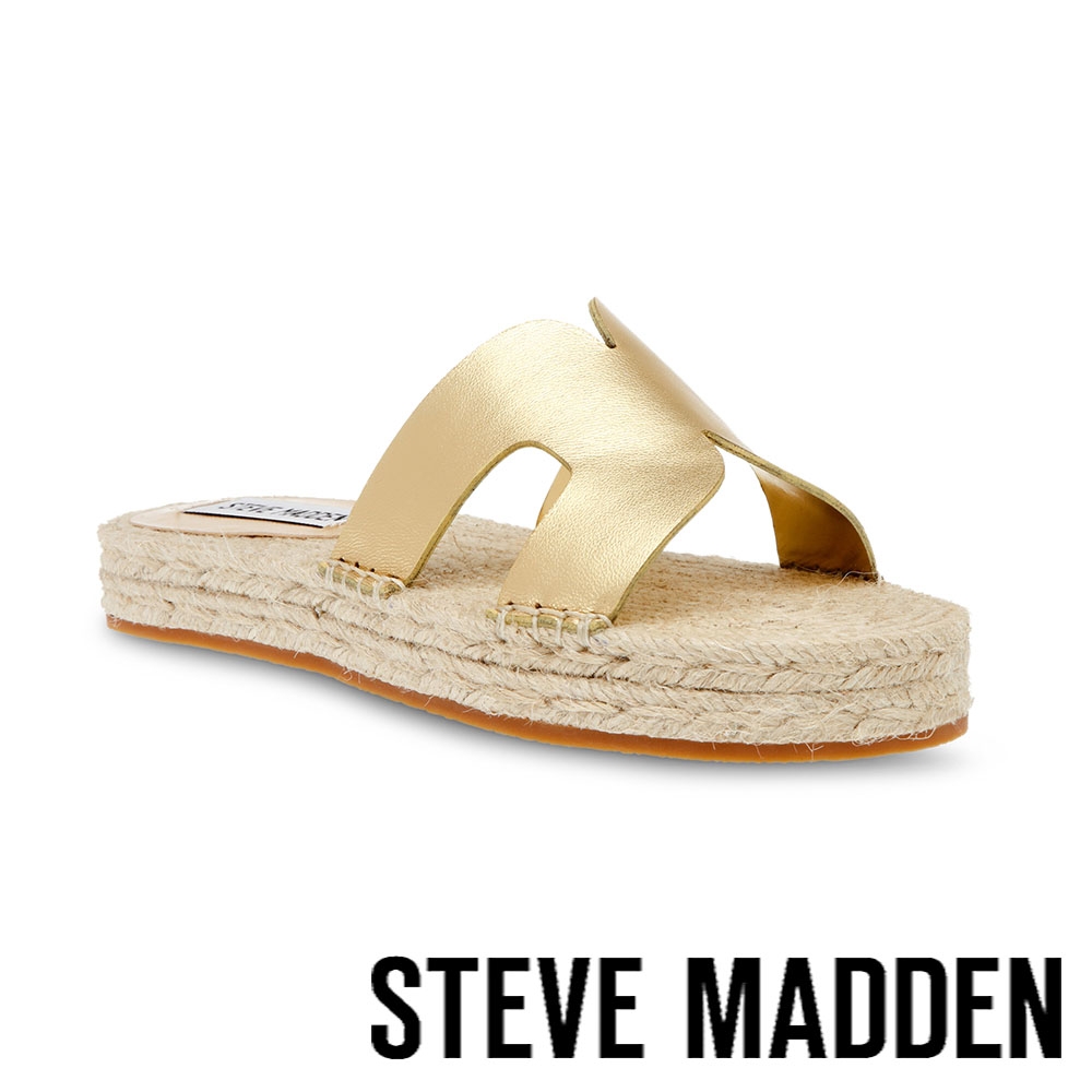 STEVE MADDEN-CHEER UP H字麻料草編拖鞋-金色