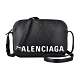 BALENCIAGA 巴黎世家VILLE白字LOGO荔枝紋牛皮拉鍊斜背相機包(黑) product thumbnail 1