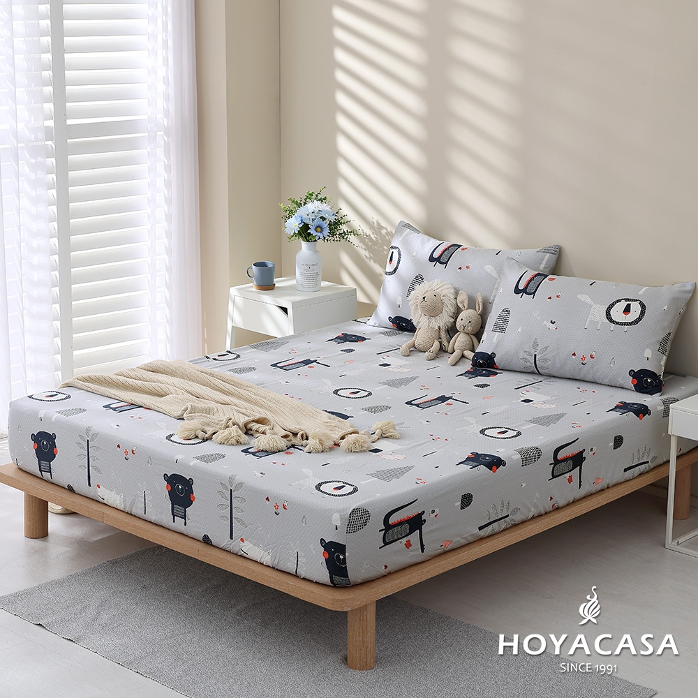 HOYACASA 100%天絲枕套床包三件組- 動物森林(雙人)