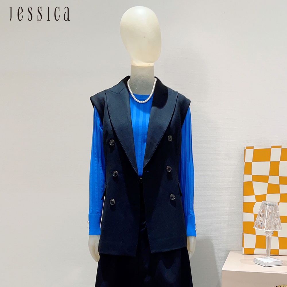 JESSICA - 氣質百搭羊毛雙排釦西裝背心J35903（黑）