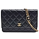 CHANEL 經典刻紋雙C LOGO菱格紋小羊皮WOC鏈帶肩/斜背包(黑色) product thumbnail 1