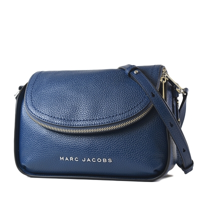 MARC JACOBS 荔枝紋拉鍊暗層磁吸釦翻蓋斜背包-蔚藍