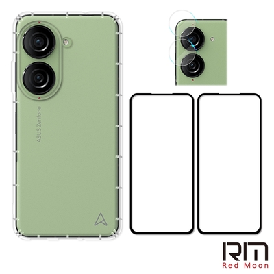 RedMoon ASUS ZenFone10 手機殼貼4件組 空壓殼-9H玻璃保貼2入+厚版鏡頭貼