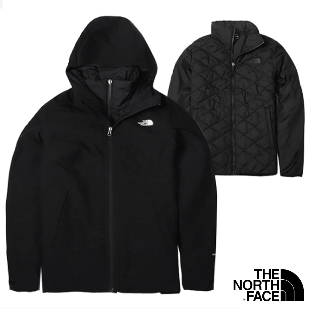 The North Face 女新款 防風防水透氣耐磨連帽兩件式外套.夾克/風雨衣_黑 N