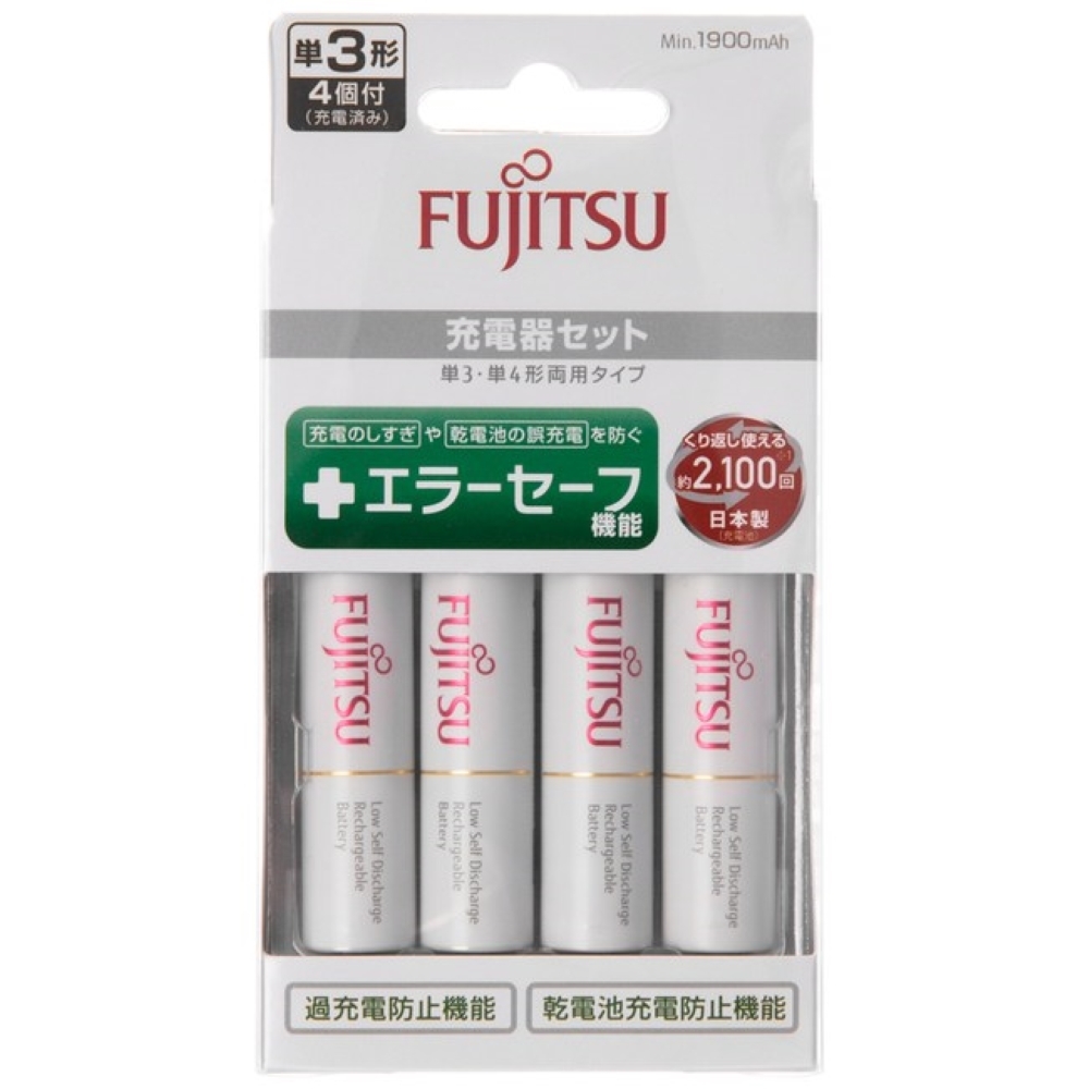 FUJITSU富士通充電組(附1900mAh3號AA電池4入-白色)