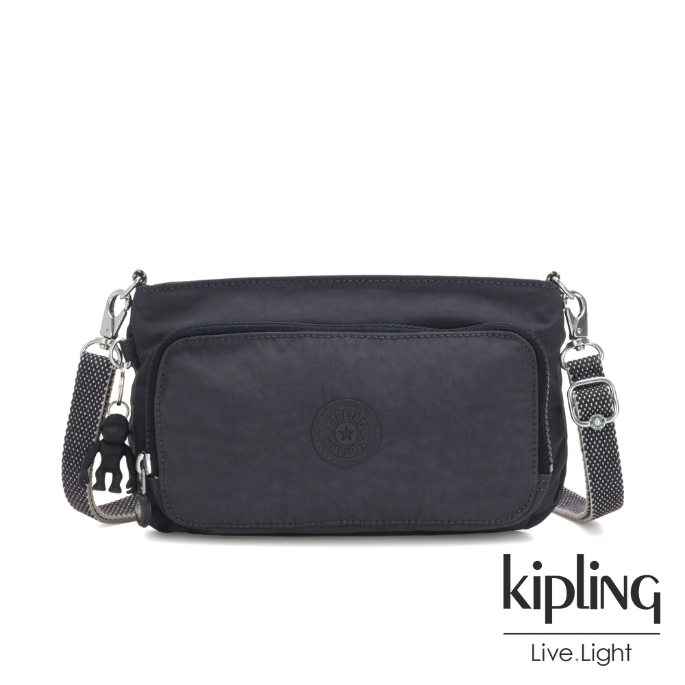 Kipling 都會簡約霧灰色前袋拉鍊長形肩背包-MYRTE