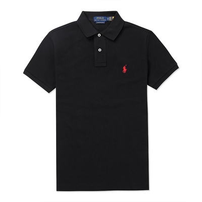 Polo Ralph Lauren RL 熱銷刺繡小馬透氣排汗短袖POLO衫(CUSTOM SLIM FIT)-黑色