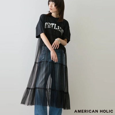 AMERICAN HOLIC 薄紗透明拼接可調節吊帶洋裝
