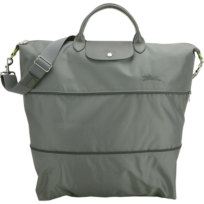 LONGCHAMP Le pliage Green 拉鍊伸縮尼龍兩用旅行袋(石墨灰)