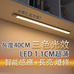 【Fameli】40cm LED燈 三色光可調 超薄智能感應燈條 USB充電 (感應燈 LED燈 磁吸燈)