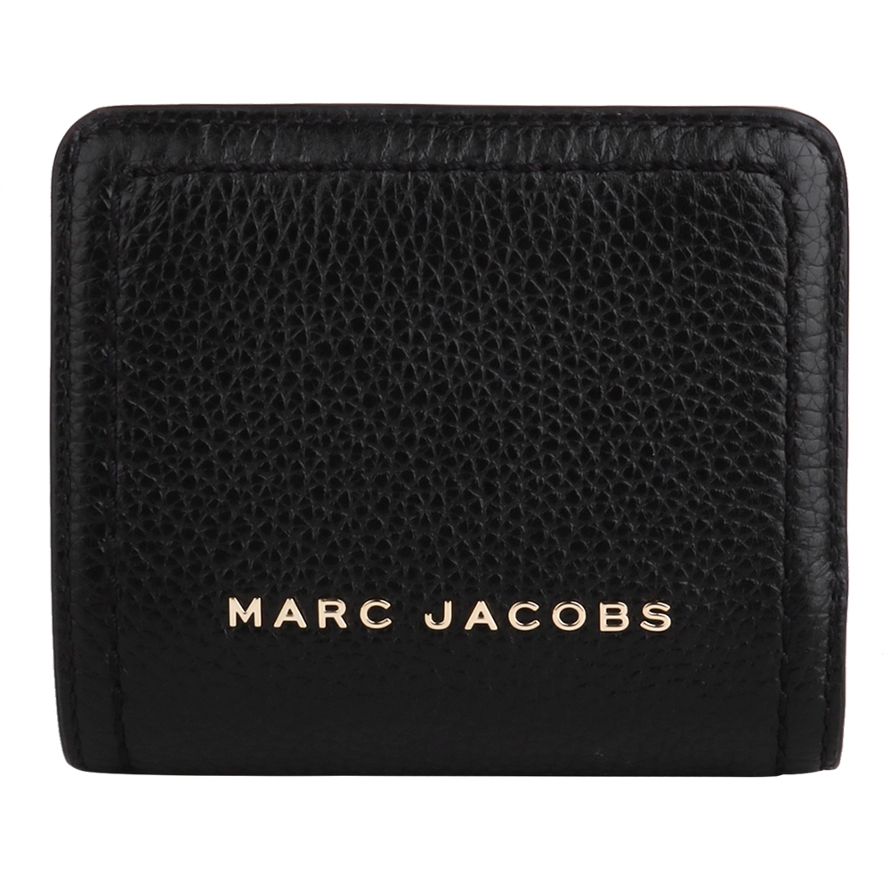 MARC JACOBS 金字荔枝紋皮革ㄇ型拉鍊短夾(黑)