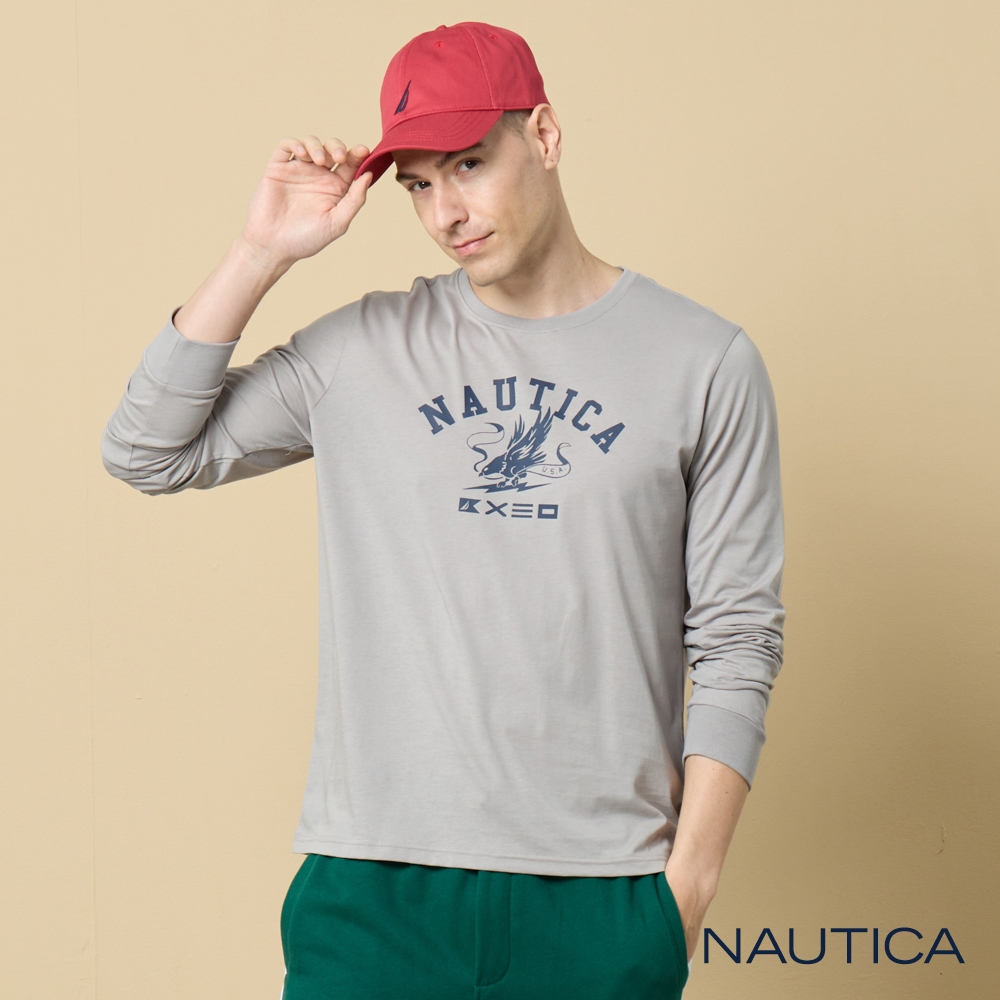 Nautica 男裝 品牌LOGO圖騰長袖T恤-灰