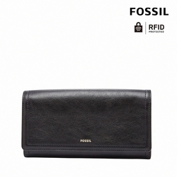 FOSSIL Logan 三折真皮拉鍊RFID長夾-黑色 SL7833001