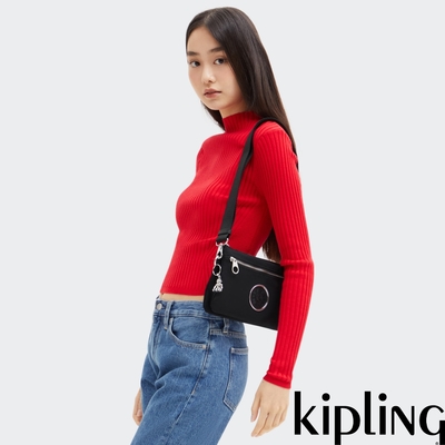 『千層包』Kipling 時尚黑單肩隨身斜背包-RIRI ZIP