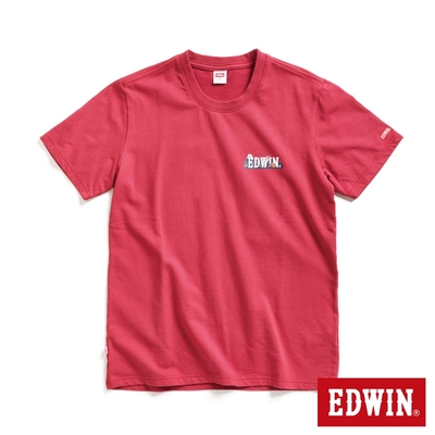 EDWIN 露營系列 富士山腳營地LOGO小印花短袖T恤-男-暗紅色