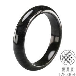 【漢石齋】天然A貨 山水墨翠種 翡翠手鐲玉鐲(手圍18/版寬14.3mm)