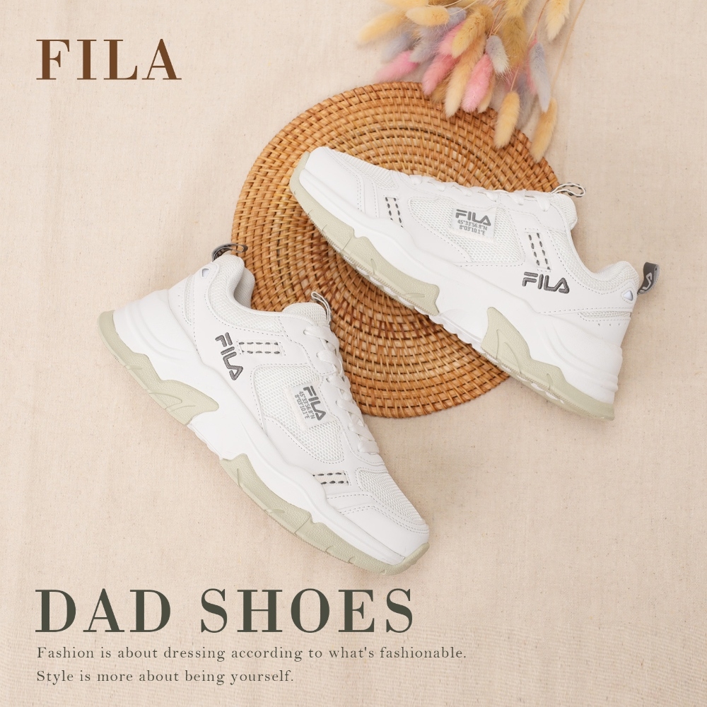 Fila 休閒鞋 Sash 女鞋 米白 灰 厚底 增高 緩震 復古 老爹鞋 斐樂 5J914W117