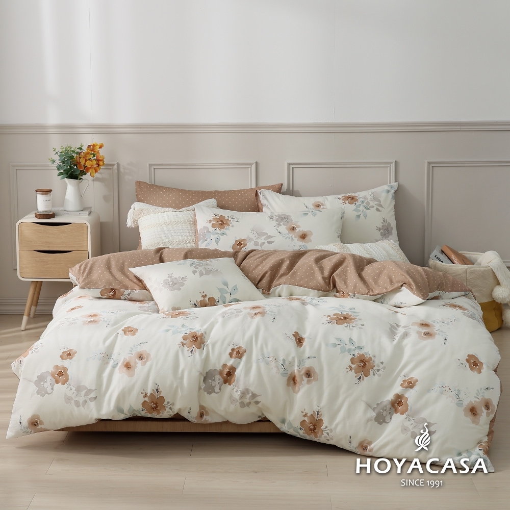 HOYACASA 100%精梳棉兩用被四件式床包組-多款尺寸任選 (快速出貨) (瑾香墨花)