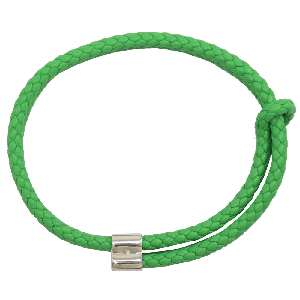 BOTTEGA VENETA 經典編織粗版可調式牛皮手環(綠)