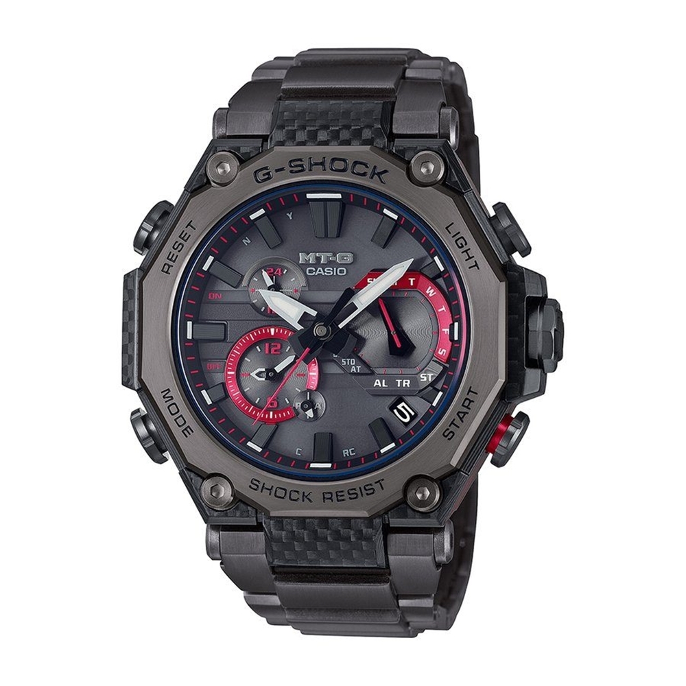 CASIO卡西歐 G-SHOCK 碳纖維太陽能電波藍牙手錶-黑x紅_MTG-B2000YBD-1A_55.1mm