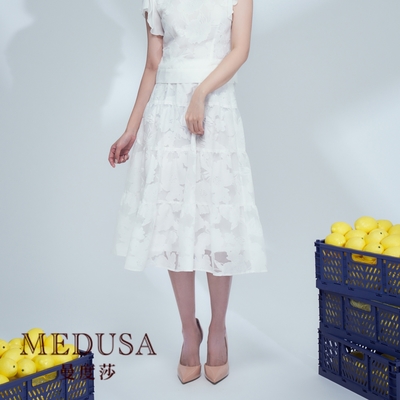 現貨【MEDUSA 曼度莎】純白緹花網紗蛋糕裙（M-XL）｜中長裙 網紗裙 婚禮穿搭