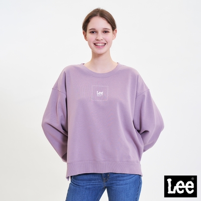 Lee 女款 方框小Logo長袖圓領大學T/厚T 莓紫