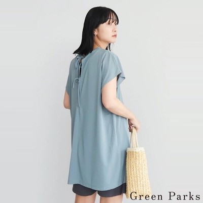 Green Parks 素面後綁帶法式袖長版上衣