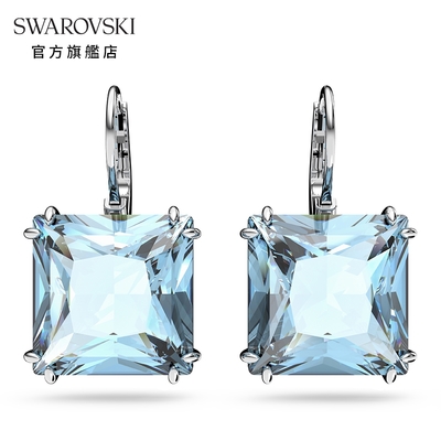 SWAROVSKI 施華洛士奇 Millenia 水滴形耳環方形切割 藍色 鍍白金色