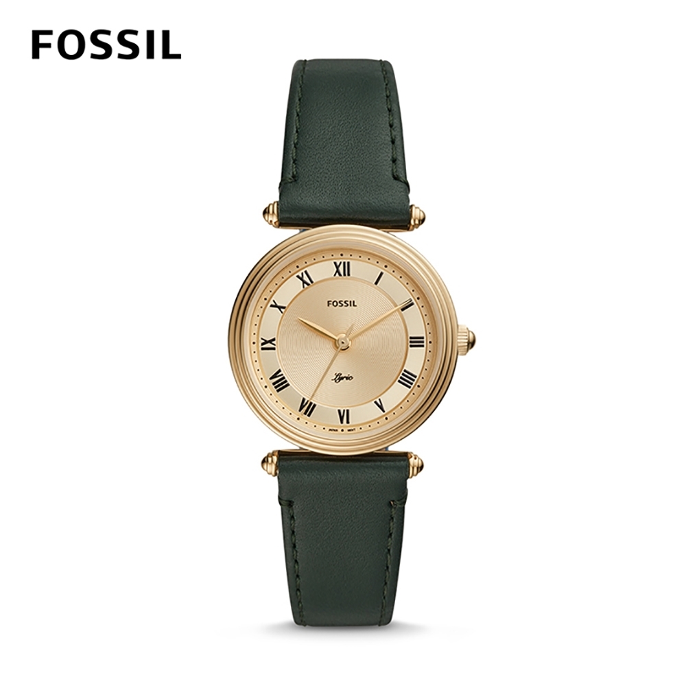 FOSSIL LYRIC 知性女子的抒情詩詞石英腕錶-金X深綠皮革錶帶 32MM ES4705