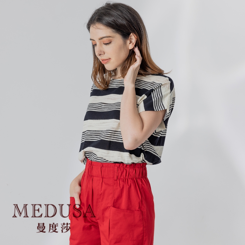 現貨【MEDUSA 曼度莎】粗細橫紋休閒上衣（M-XL）｜女上衣 女短袖上衣 T恤 休閒T恤