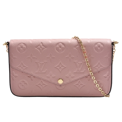 LV M82608 經典Félicie Pochette Empreinte皮革斜背包(玫瑰粉紅色)