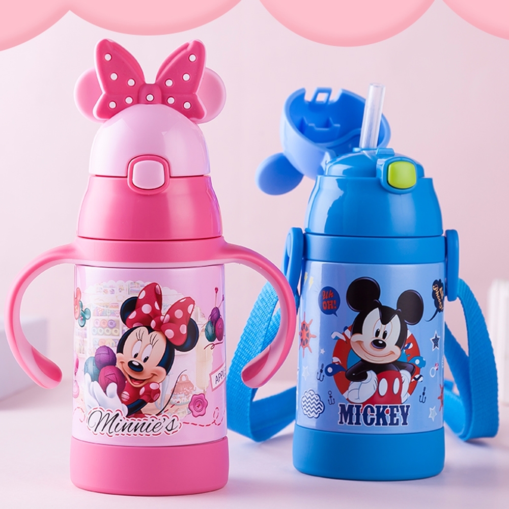 【優貝選】迪士尼造型 可替換兩用式兒童學習杯/背帶 保溫吸管水壺(280ML)