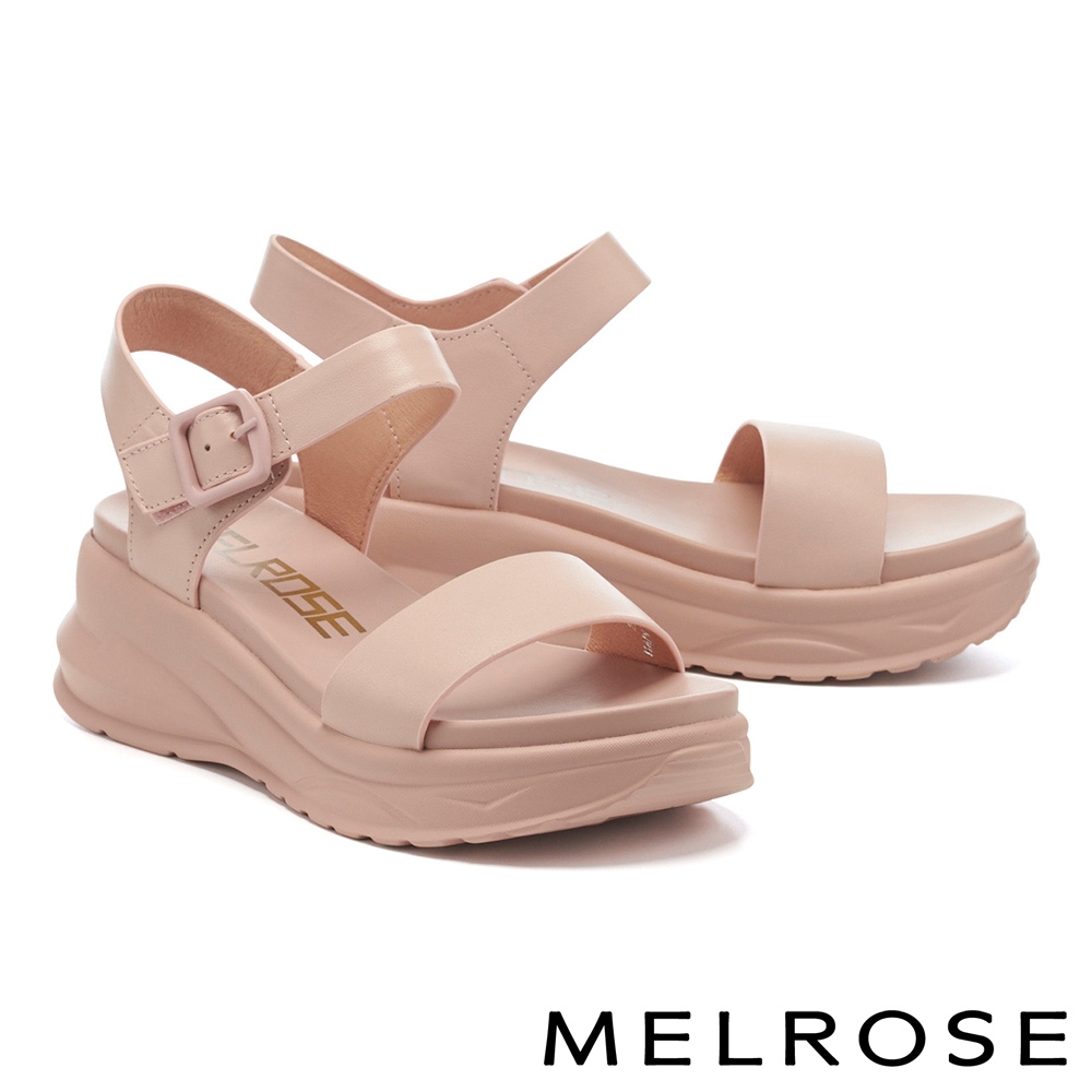涼鞋 MELROSE 極簡率性一字帶牛皮厚底涼鞋－粉