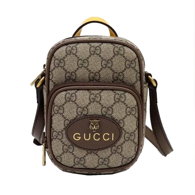 【GUCCI 古馳】658556 經典Neo Vintage系列迷你GG supreme帆布印花手提/斜背手機包(棕色)