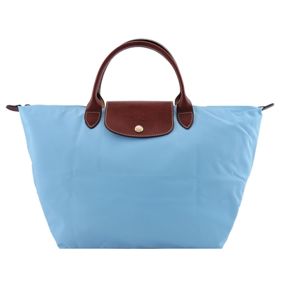 【 展示品】 LONGCHAMP LE PLIAGE系列短把尼龍摺疊水餃包(中/霧藍)