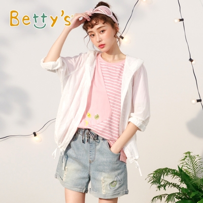 betty’s專櫃款　褲口繡花抽繩牛仔短褲 (淺藍)