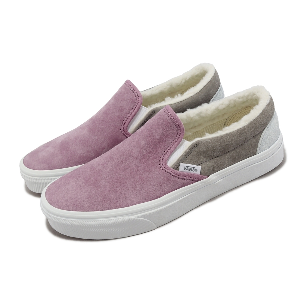 Vans 懶人鞋 Classic Slip-On 男女鞋 粉紅 灰 天然皮革 毛絨絨 休閒鞋 VN0A7Q5DBMG