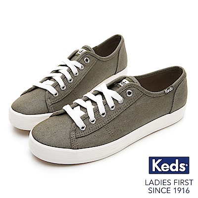 Keds KICKSTART 極簡素面綁帶休閒鞋-橄欖綠