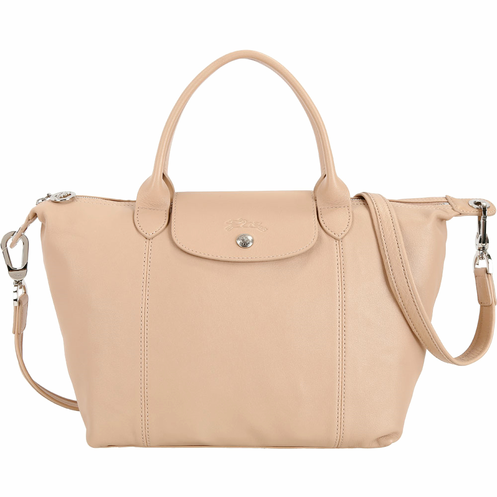 LONGCHAMP Le pliage Cuir 短提把羊皮摺疊兩用包(小/米金)