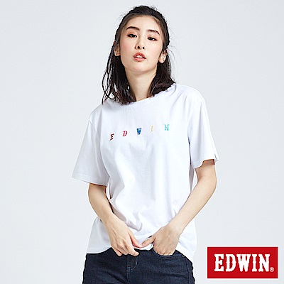 EDWIN 東京系列繽紛LOGO短袖T恤-女-白色