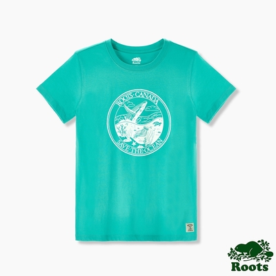 Roots 女裝- 海洋友善系列 拯救海洋有機棉短袖T恤-綠松色