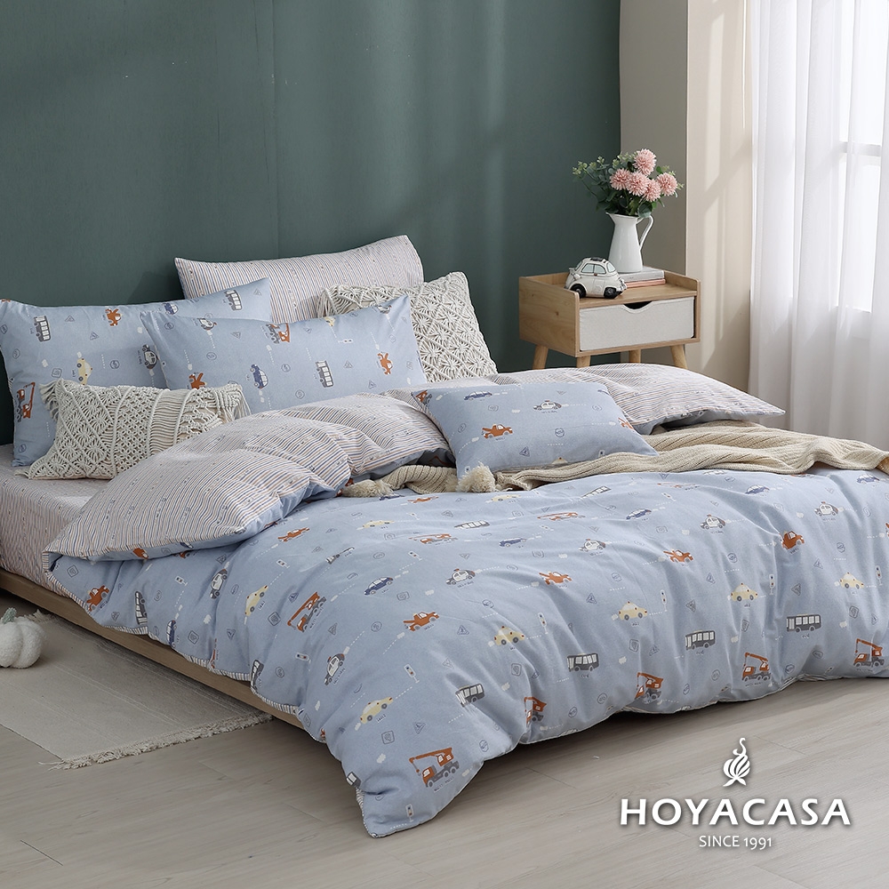 HOYACASA 100%精梳純棉兩用被床包組-多款任選(單人/雙人/加大均一價) (車車總動員)