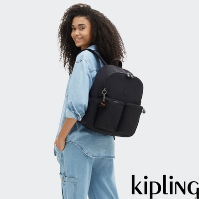 Kipling 率性曜石黑多拉鍊收納後背包-CHARNELL