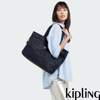 Kipling 沉穩藍三角花紋手提內夾層托特包-COLISSA