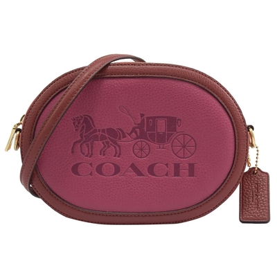 coach 烙印大馬車logo撞色圓弧造型拉鍊斜背包(桃/紅)