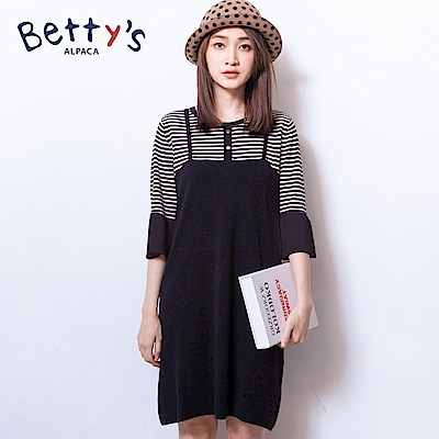 betty’s貝蒂思　公主袖假兩件針織洋裝(黑色)