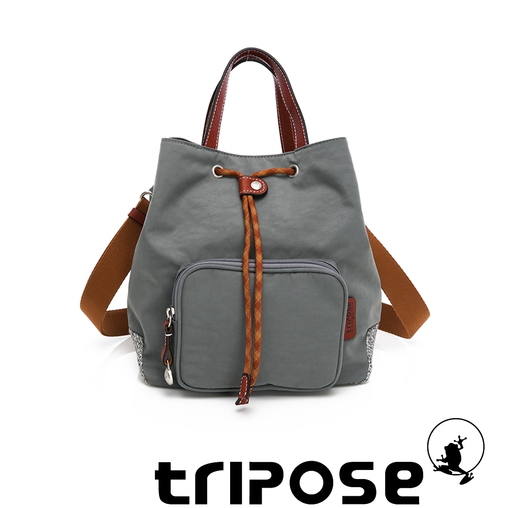 tripose 漫遊系列岩紋手提斜背水桶包 優雅灰